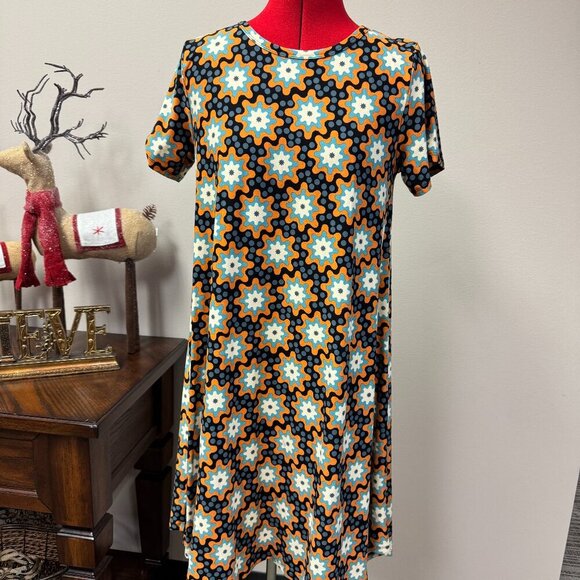 LuLaRoe Dresses & Skirts - LuLaRoe Carly Swing Dress Retro Floral Orange Turquoise NEW Size S
